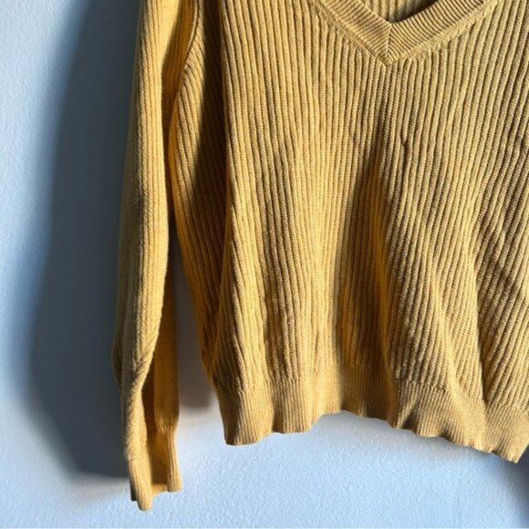 Frank & Oak Cotton Yellow Ribbed Relaxed Sweater - Picture 3 of 9